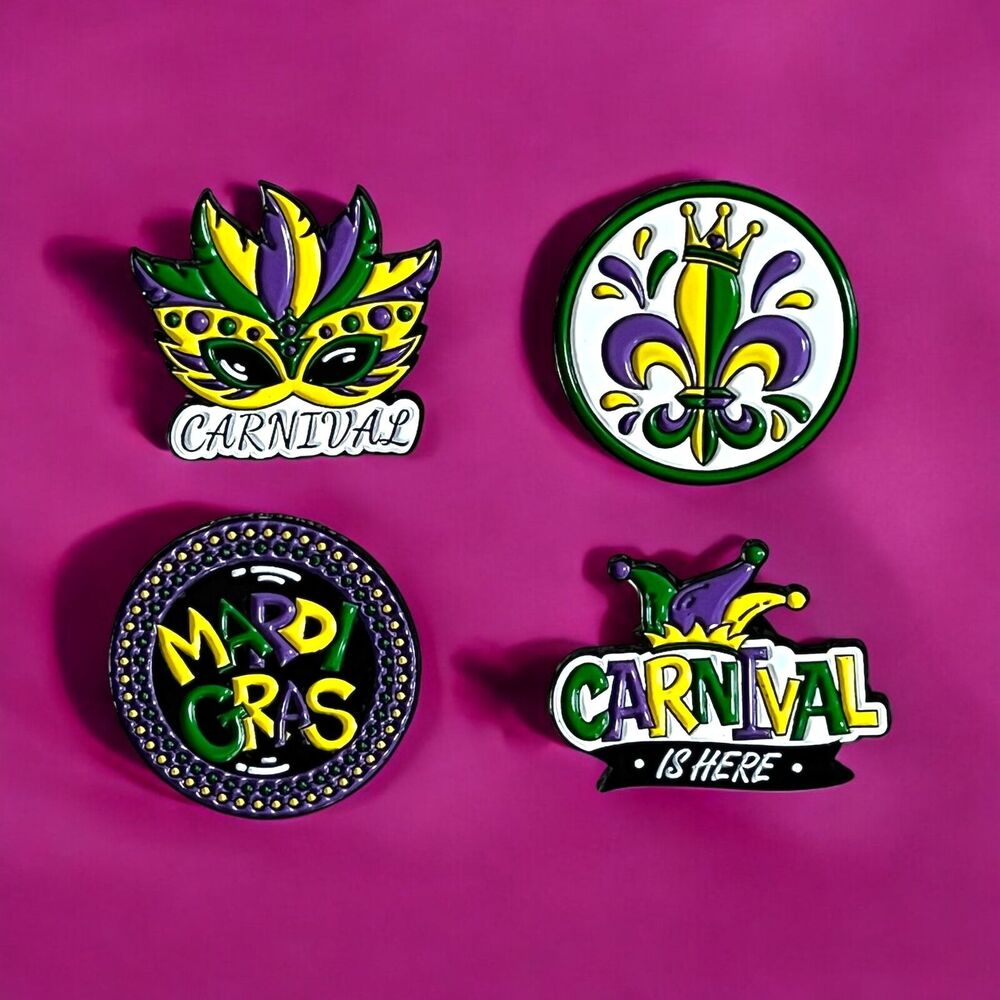Mardi Gras Carnival Enamel Pin Set (4-Pack) – Versatile Seasonal Wear with Fl...